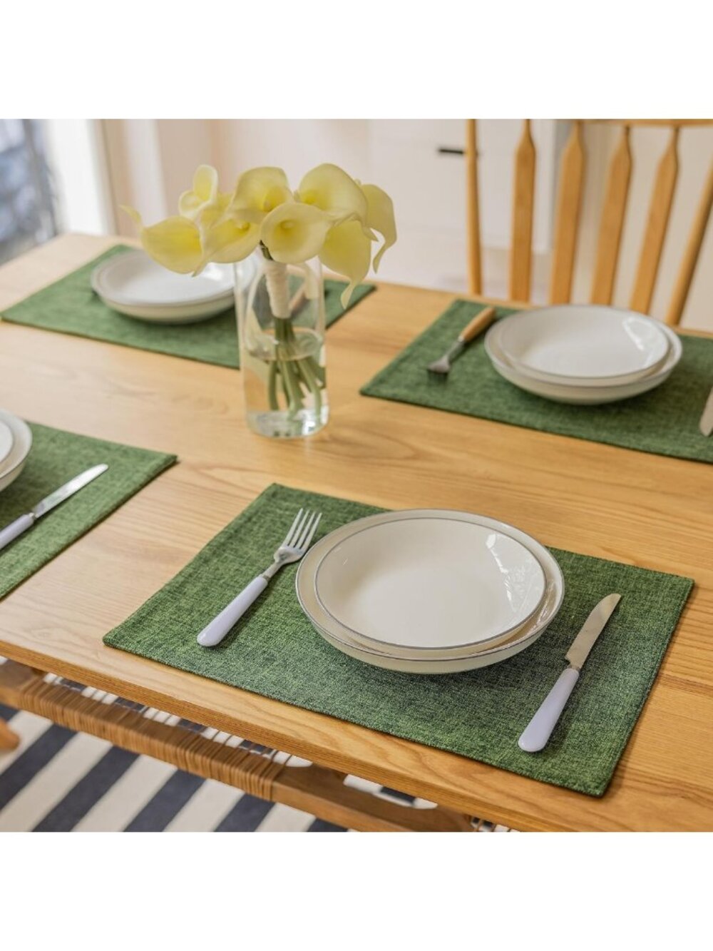 Vintage Green Linen Placemats Set of 4 | Heat Resistant Textured Table Decor